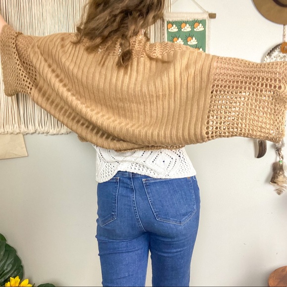 Crochet Knit Round Cropped Boho Sweater Cardigan Size Large - Picture 5 of 14